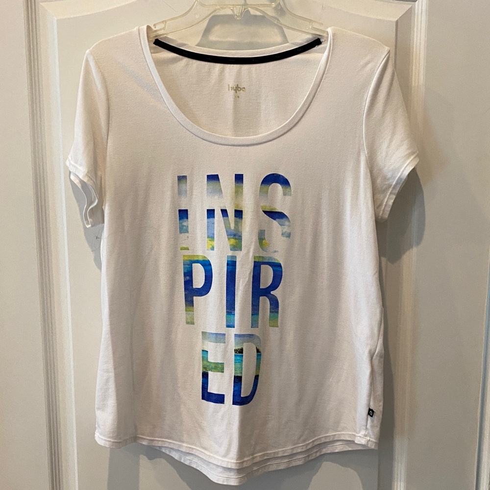 White Short Sleeve Tee with Blue Print